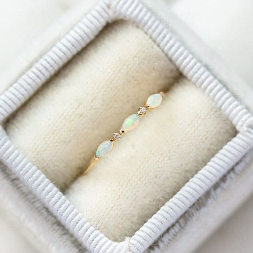 Dainty Opal Ring – 925 Sterling Silver 14K Gold Ring - Minimal Opal Ring